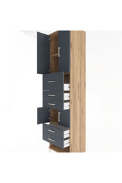 Hyperion Dolap 3 Raflı 5 Çekmeceli 4 Kapaklı 60x44x243 Çam-Antrasit