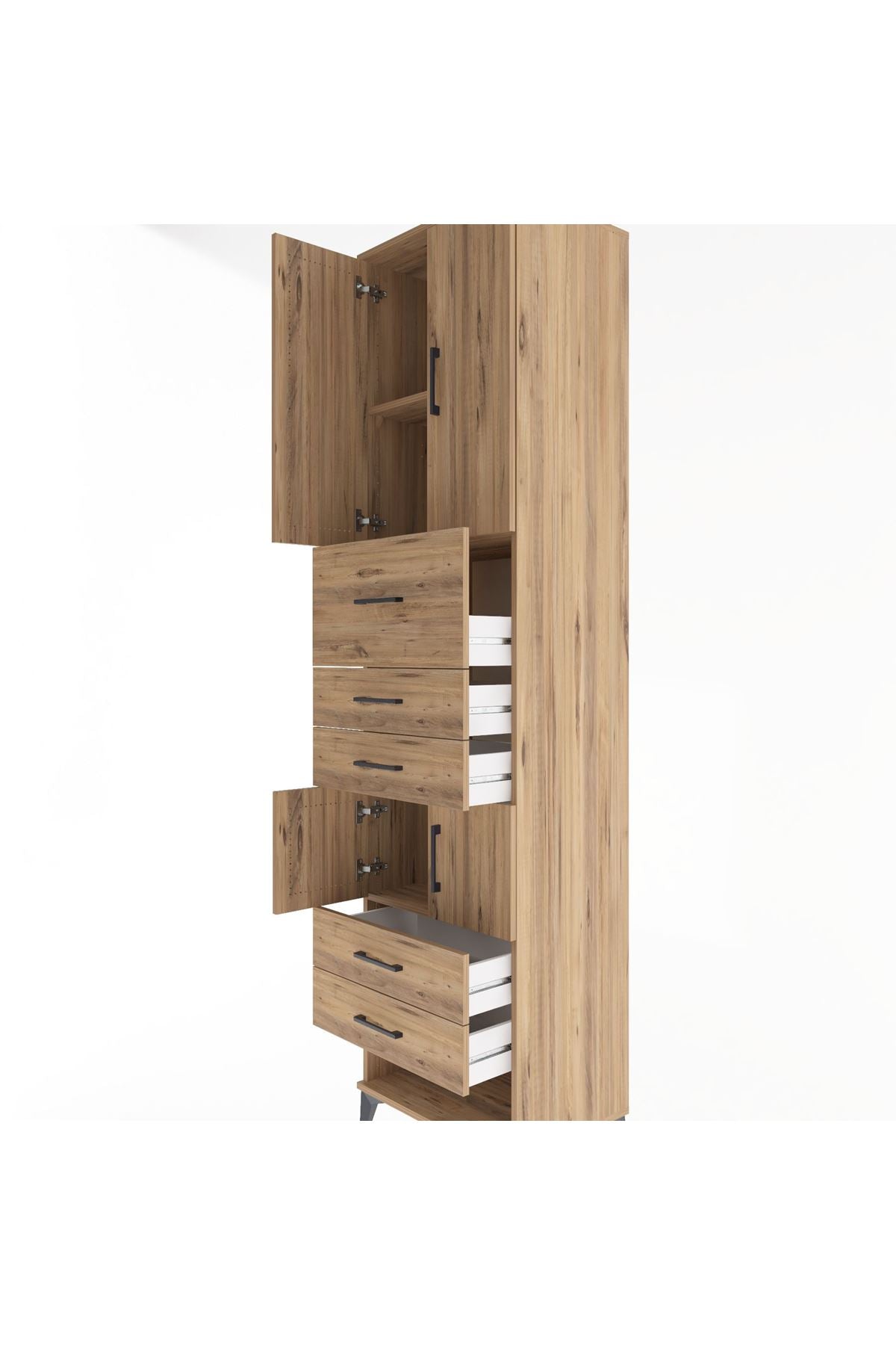 Hyperion Dolap 3 Raflı 5 Çekmeceli 4 Kapaklı 60x44x243 Çam-Çam