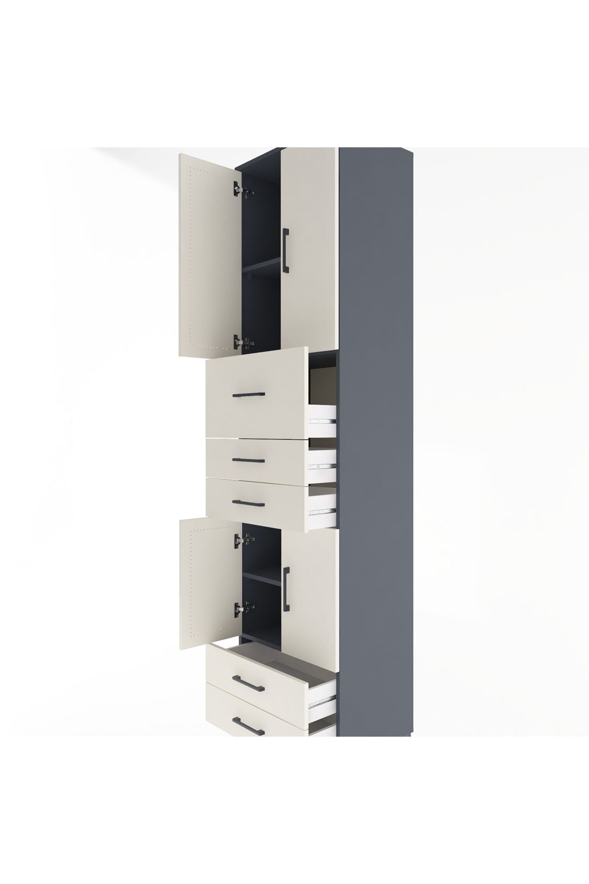 Hyperion Dolap 4 Raflı 5 Çekmeceli 4 Kapaklı 60x44x243 Antrasit-Aytaşı