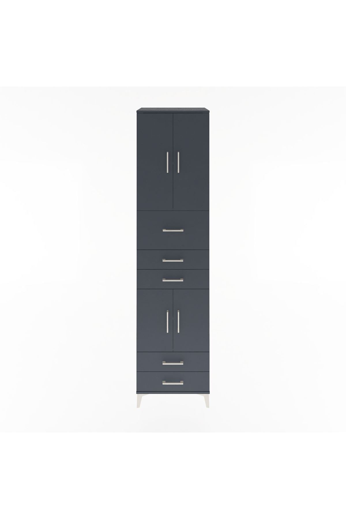 Hyperion Dolap 4 Raflı 5 Çekmeceli 4 Kapaklı 60x44x243 Antrasit-Antrasit