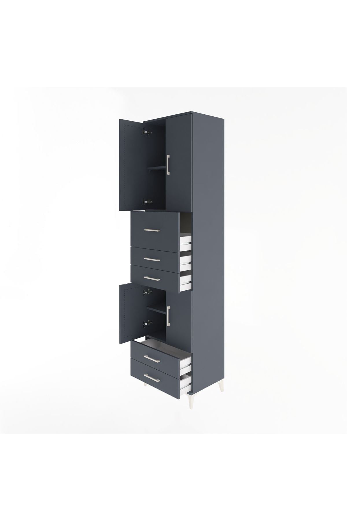 Hyperion Dolap 4 Raflı 5 Çekmeceli 4 Kapaklı 60x44x243 Antrasit-Antrasit