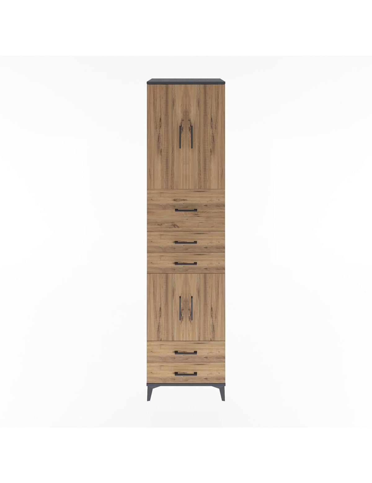 Hyperion Dolap 4 Raflı 5 Çekmeceli 4 Kapaklı 60x44x243 Antrasit-Çam