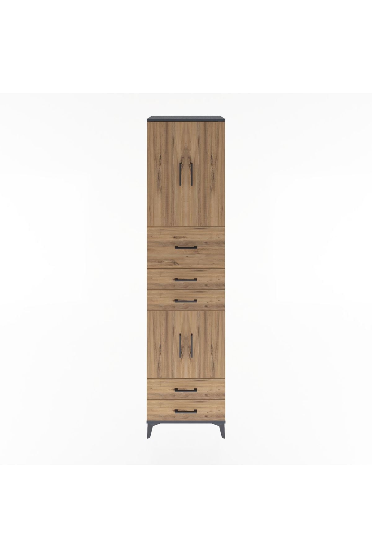 Hyperion Dolap 4 Raflı 5 Çekmeceli 4 Kapaklı 60x44x243 Antrasit-Çam