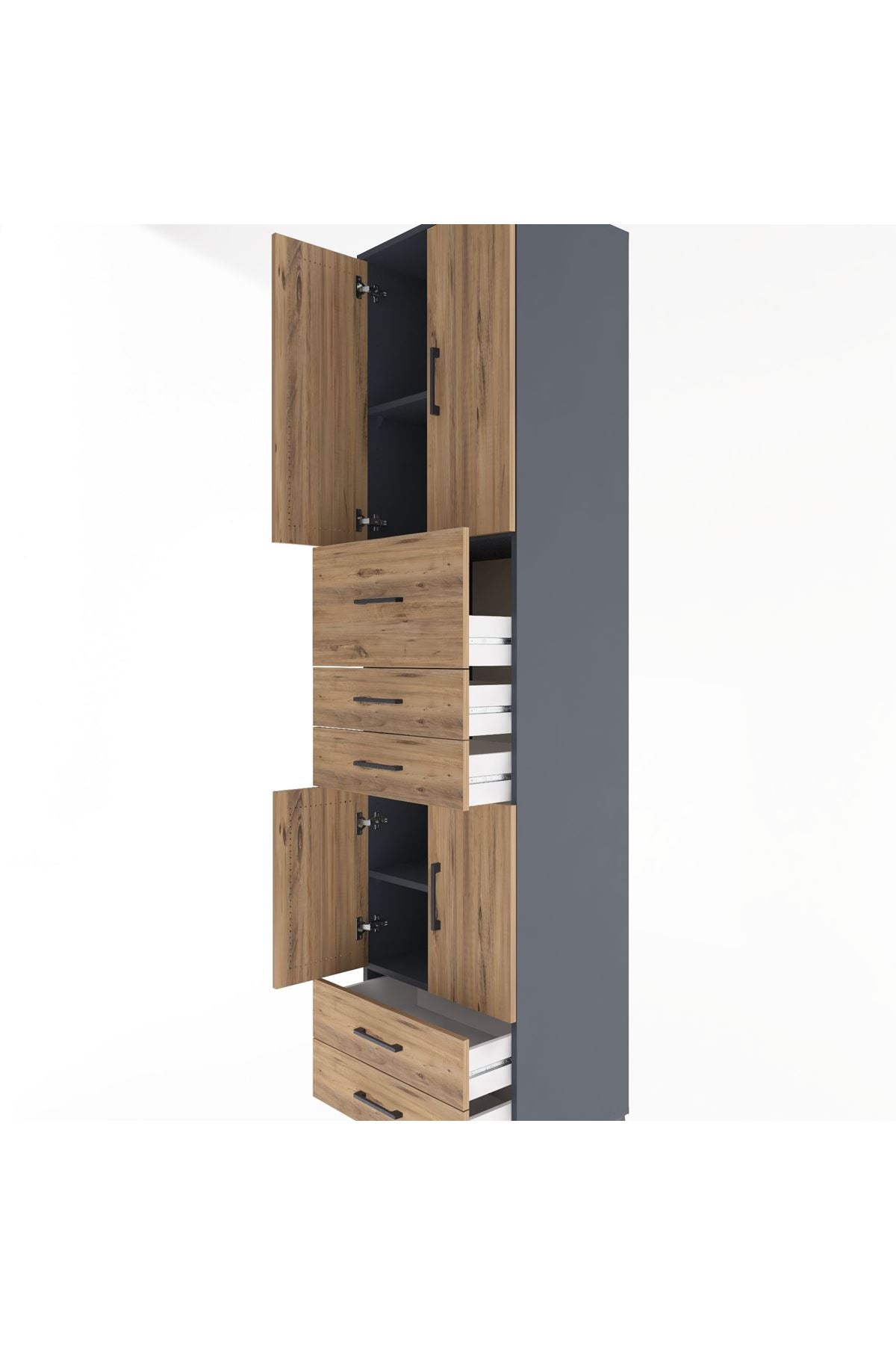 Hyperion Dolap 4 Raflı 5 Çekmeceli 4 Kapaklı 60x44x243 Antrasit-Çam