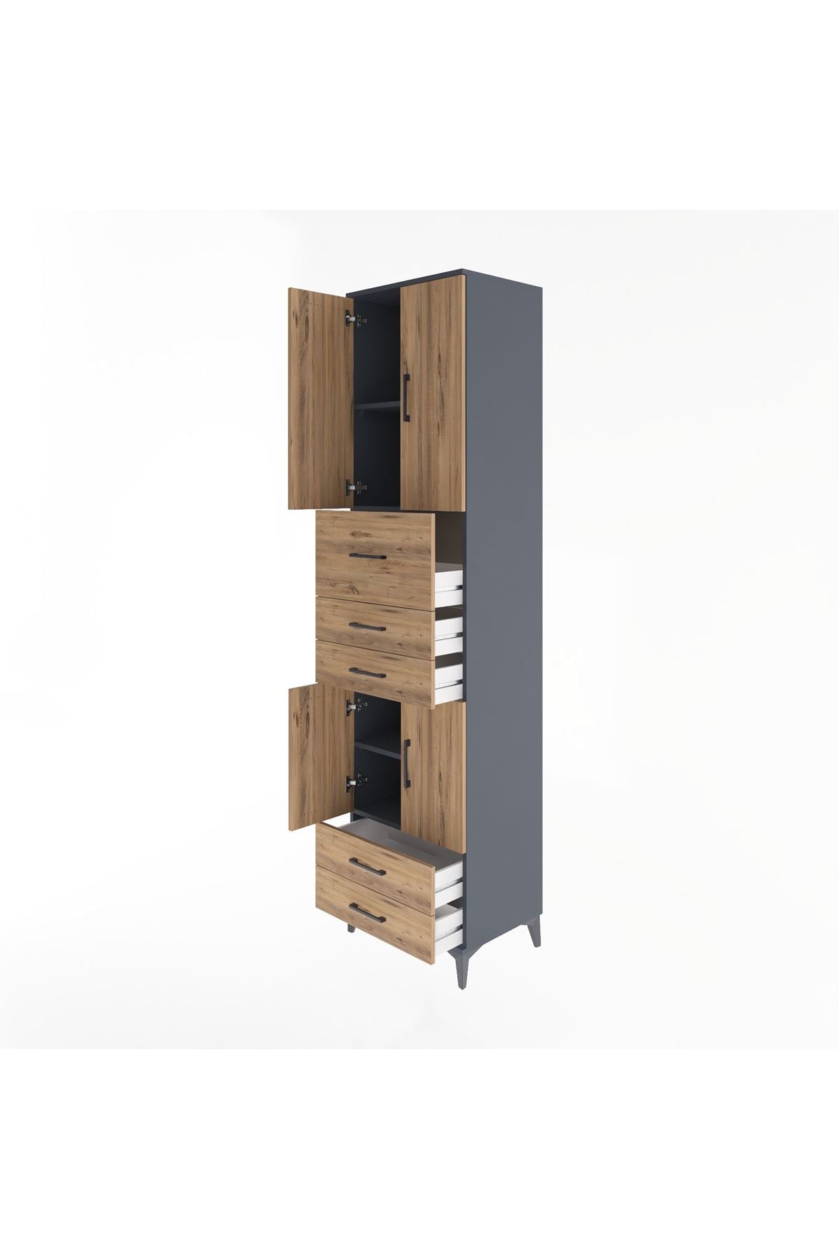 Hyperion Dolap 4 Raflı 5 Çekmeceli 4 Kapaklı 60x44x243 Antrasit-Çam