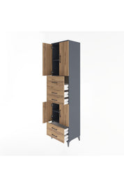 Hyperion Dolap 4 Raflı 5 Çekmeceli 4 Kapaklı 60x44x243 Antrasit-Çam