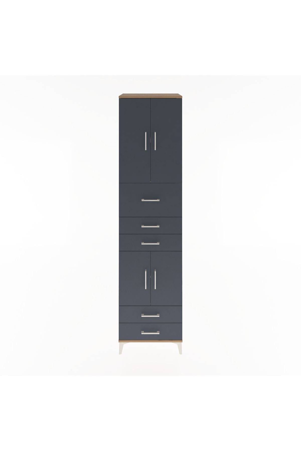 Hyperion Dolap 4 Raflı 5 Çekmeceli 4 Kapaklı 60x44x243 Çam-Antrasit