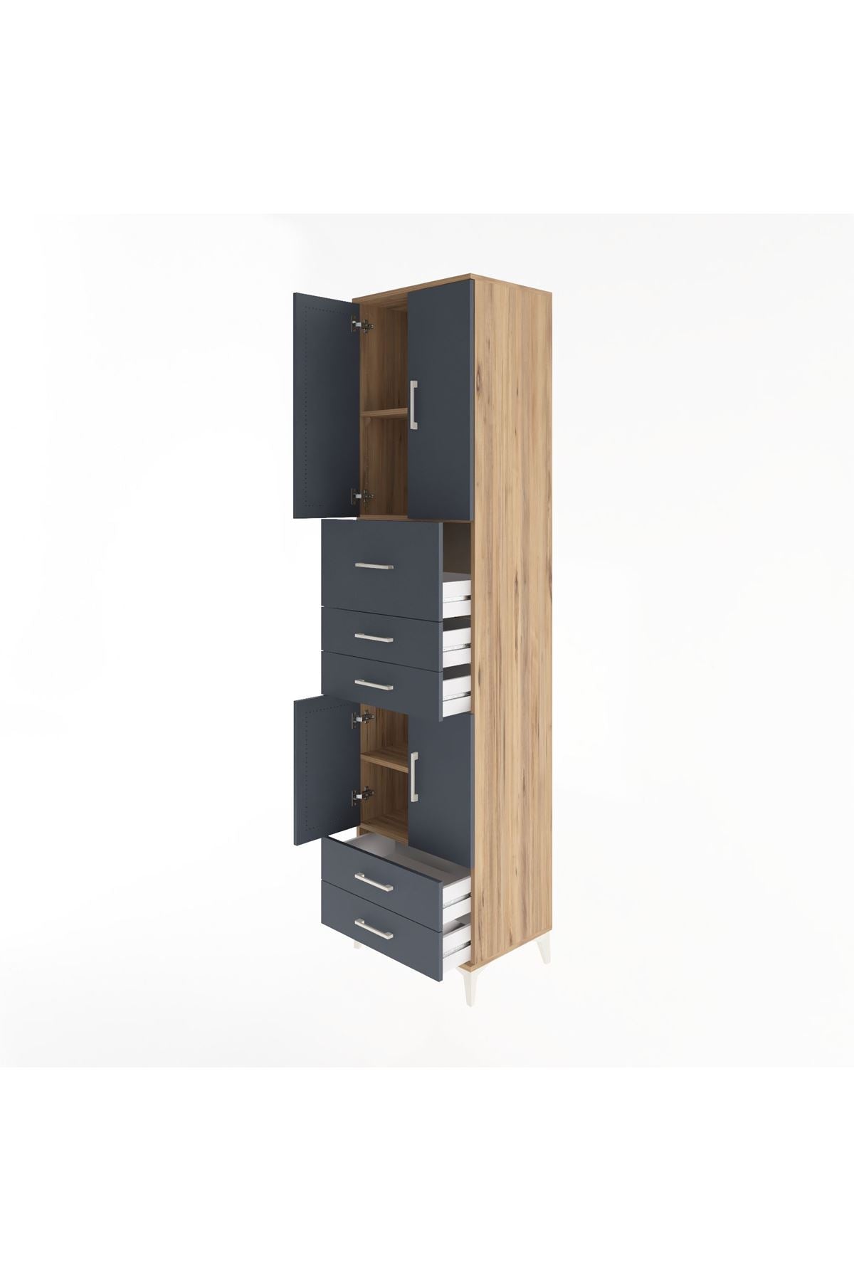 Hyperion Dolap 4 Raflı 5 Çekmeceli 4 Kapaklı 60x44x243 Çam-Antrasit