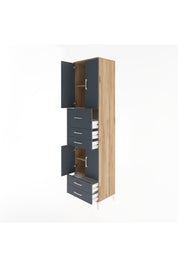 Hyperion Dolap 4 Raflı 5 Çekmeceli 4 Kapaklı 60x44x243 Çam-Antrasit