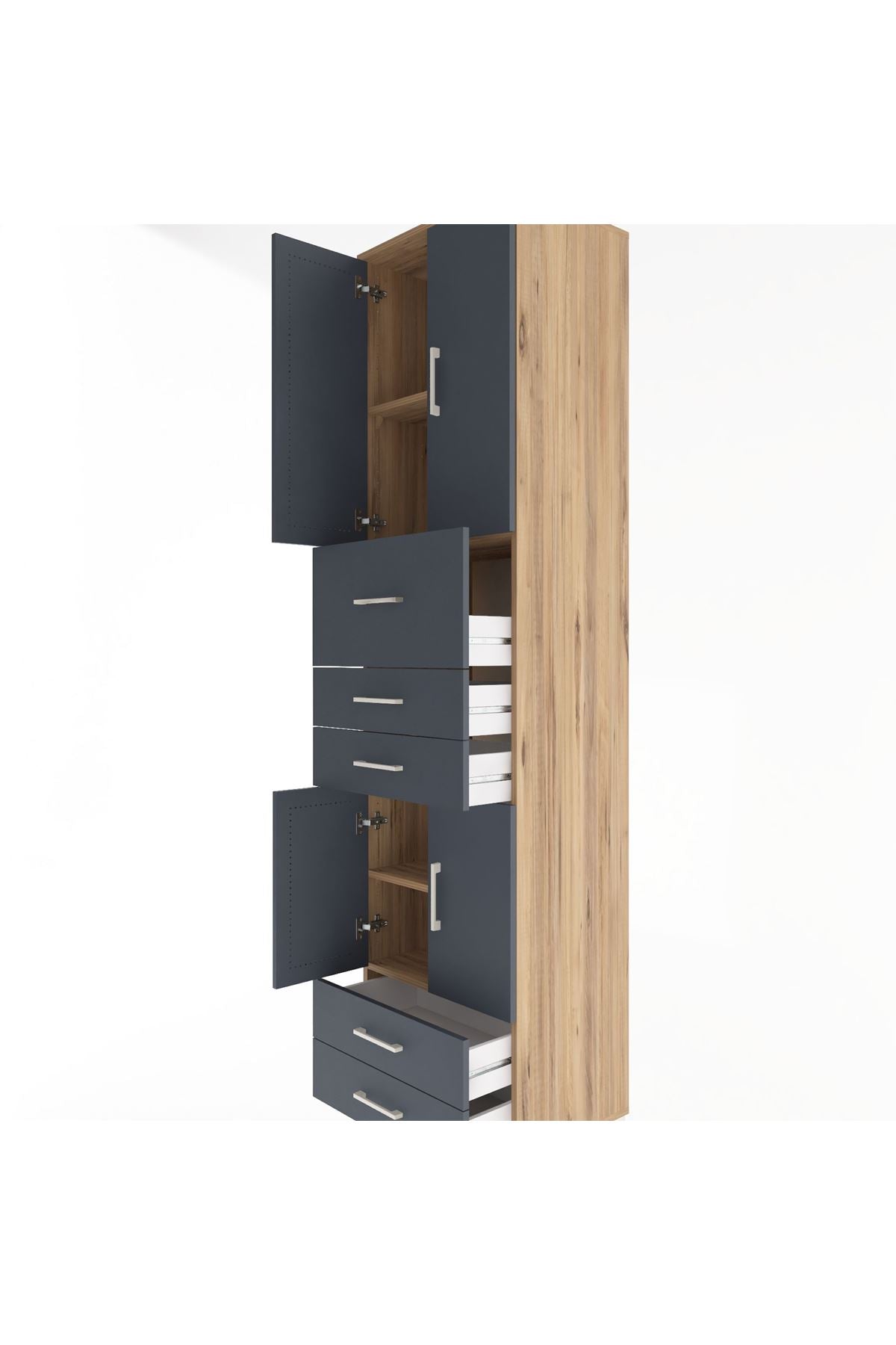 Hyperion Dolap 4 Raflı 5 Çekmeceli 4 Kapaklı 60x44x243 Çam-Antrasit