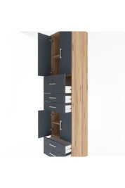 Hyperion Dolap 4 Raflı 5 Çekmeceli 4 Kapaklı 60x44x243 Çam-Antrasit