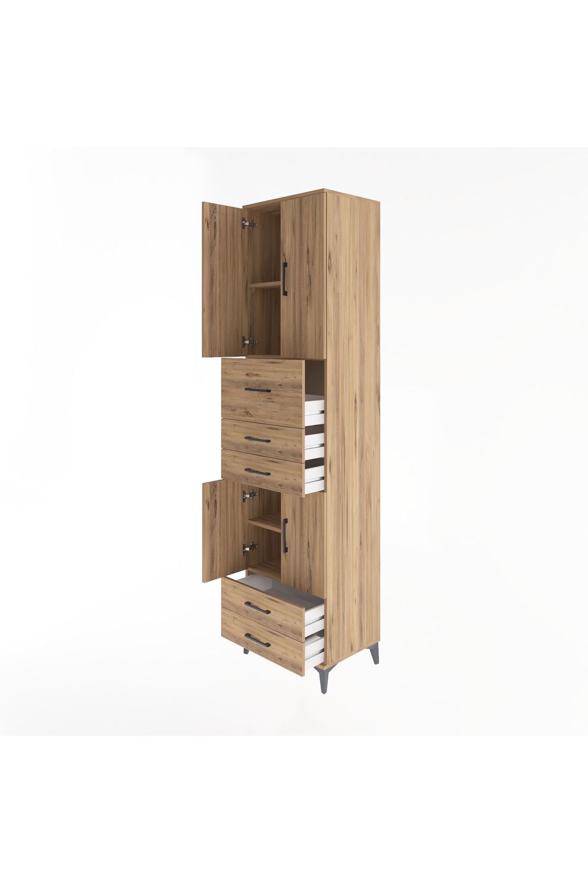 Hyperion Dolap 4 Raflı 5 Çekmeceli 4 Kapaklı 60x44x243 Çam-Çam