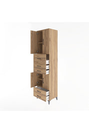 Hyperion Dolap 4 Raflı 5 Çekmeceli 4 Kapaklı 60x44x243 Çam-Çam