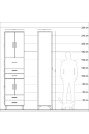Hyperion Dolap 4 Raflı 5 Çekmeceli 4 Kapaklı 60x44x243 Çam-Çam