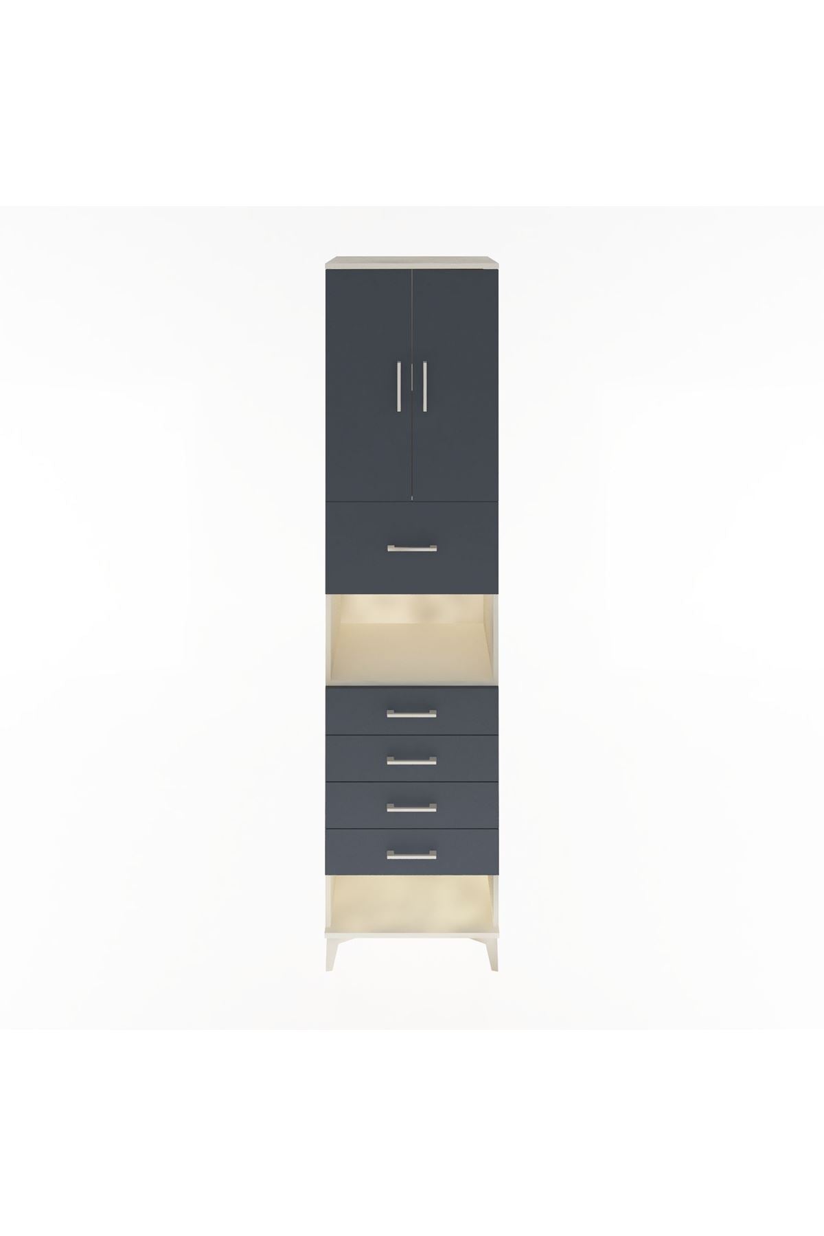 Hyperion Dolap 3 Raflı 5 Çekmeceli 2 Kapaklı 60x44x243 Aytaşı-Antrasit