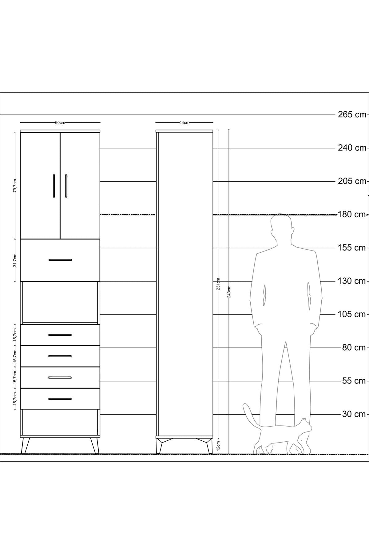 Hyperion Dolap 3 Raflı 5 Çekmeceli 2 Kapaklı 60x44x243 - S65M043V2B