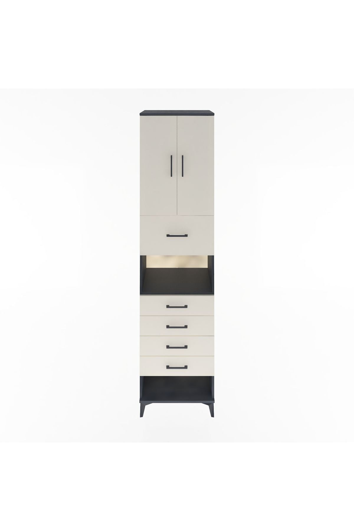 Hyperion Dolap 3 Raflı 5 Çekmeceli 2 Kapaklı 60x44x243 Antrasit-Aytaşı