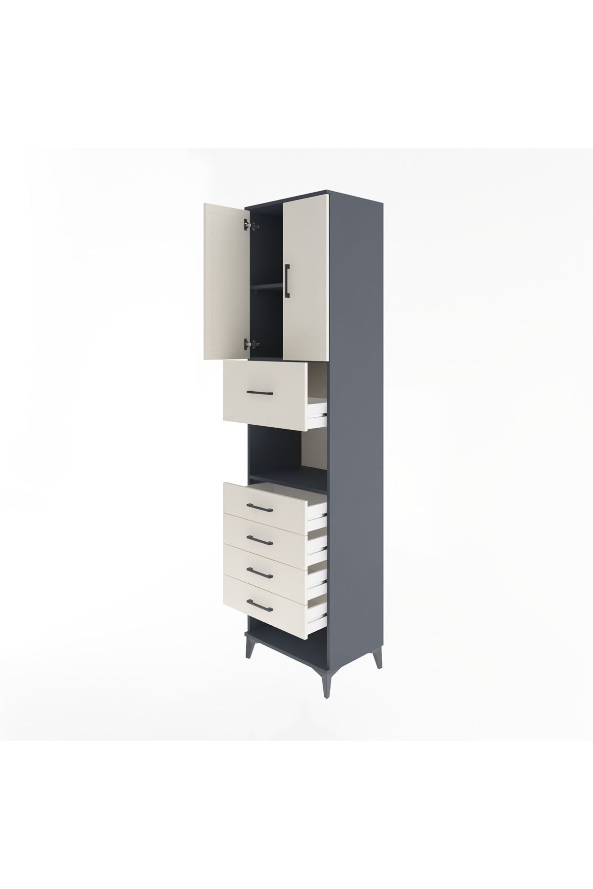 Hyperion Dolap 3 Raflı 5 Çekmeceli 2 Kapaklı 60x44x243 Antrasit-Aytaşı