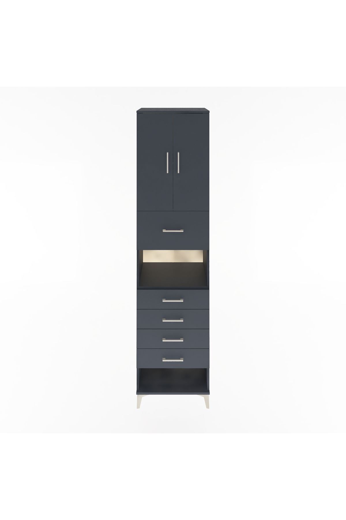 Hyperion Dolap 3 Raflı 5 Çekmeceli 2 Kapaklı 60x44x243 Antrasit-Antrasit