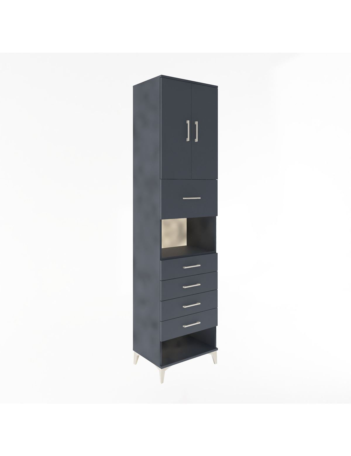 Hyperion Dolap 3 Raflı 5 Çekmeceli 2 Kapaklı 60x44x243 Antrasit-Antrasit