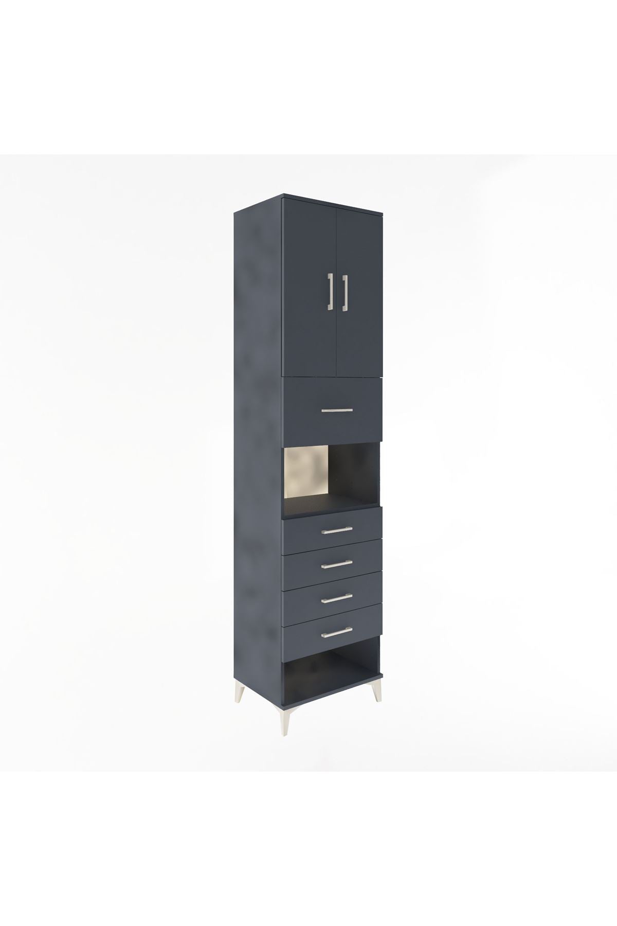 Hyperion Dolap 3 Raflı 5 Çekmeceli 2 Kapaklı 60x44x243 Antrasit-Antrasit