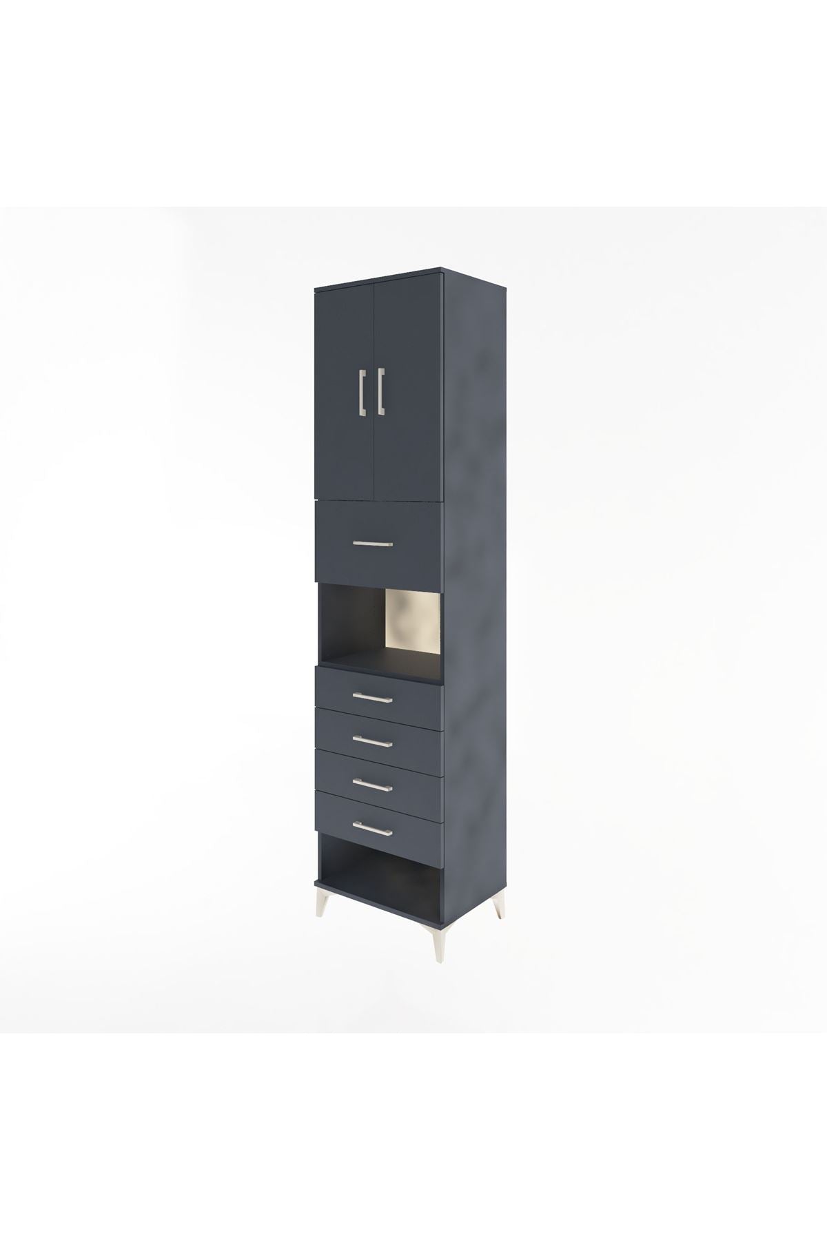 Hyperion Dolap 3 Raflı 5 Çekmeceli 2 Kapaklı 60x44x243 Antrasit-Antrasit