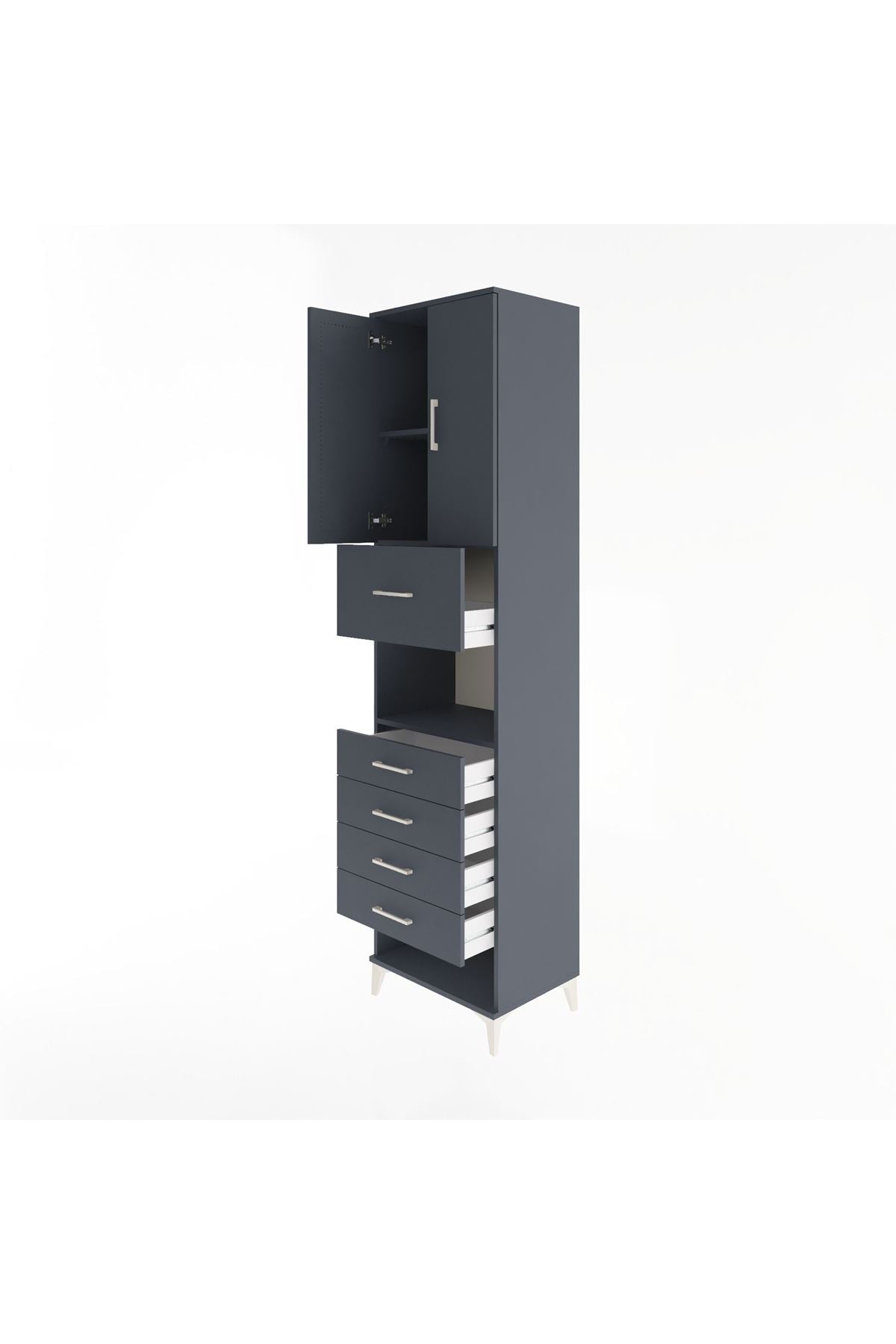Hyperion Dolap 3 Raflı 5 Çekmeceli 2 Kapaklı 60x44x243 Antrasit-Antrasit