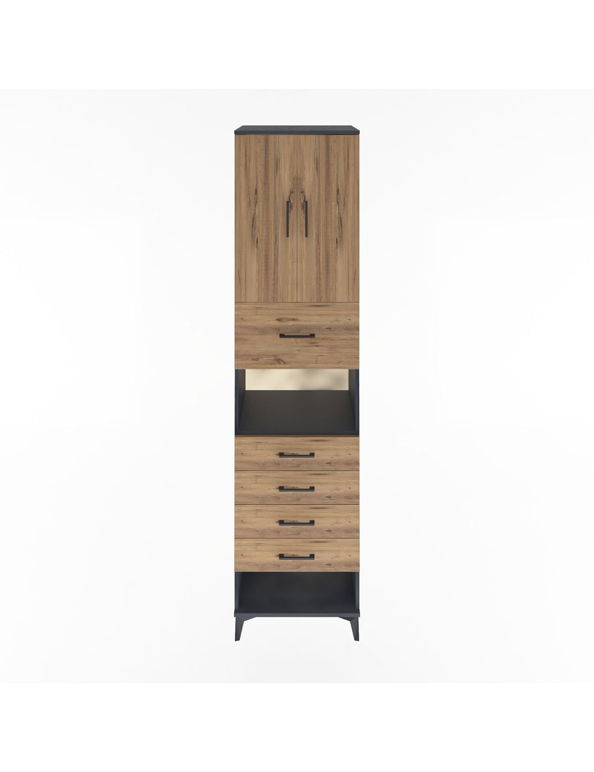 Hyperion Dolap 3 Raflı 5 Çekmeceli 2 Kapaklı 60x44x243 Antrasit-Çam