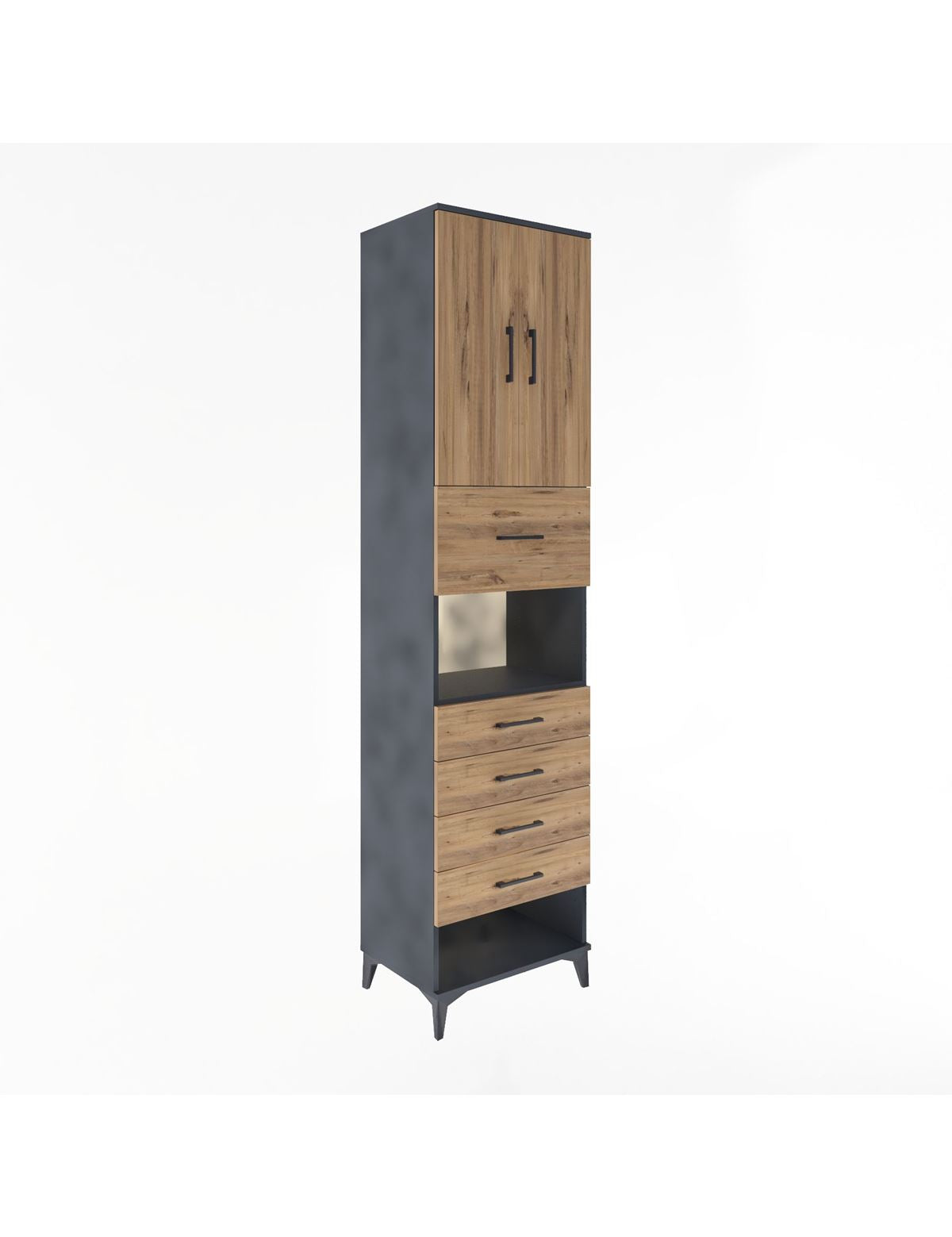 Hyperion Dolap 3 Raflı 5 Çekmeceli 2 Kapaklı 60x44x243 Antrasit-Çam