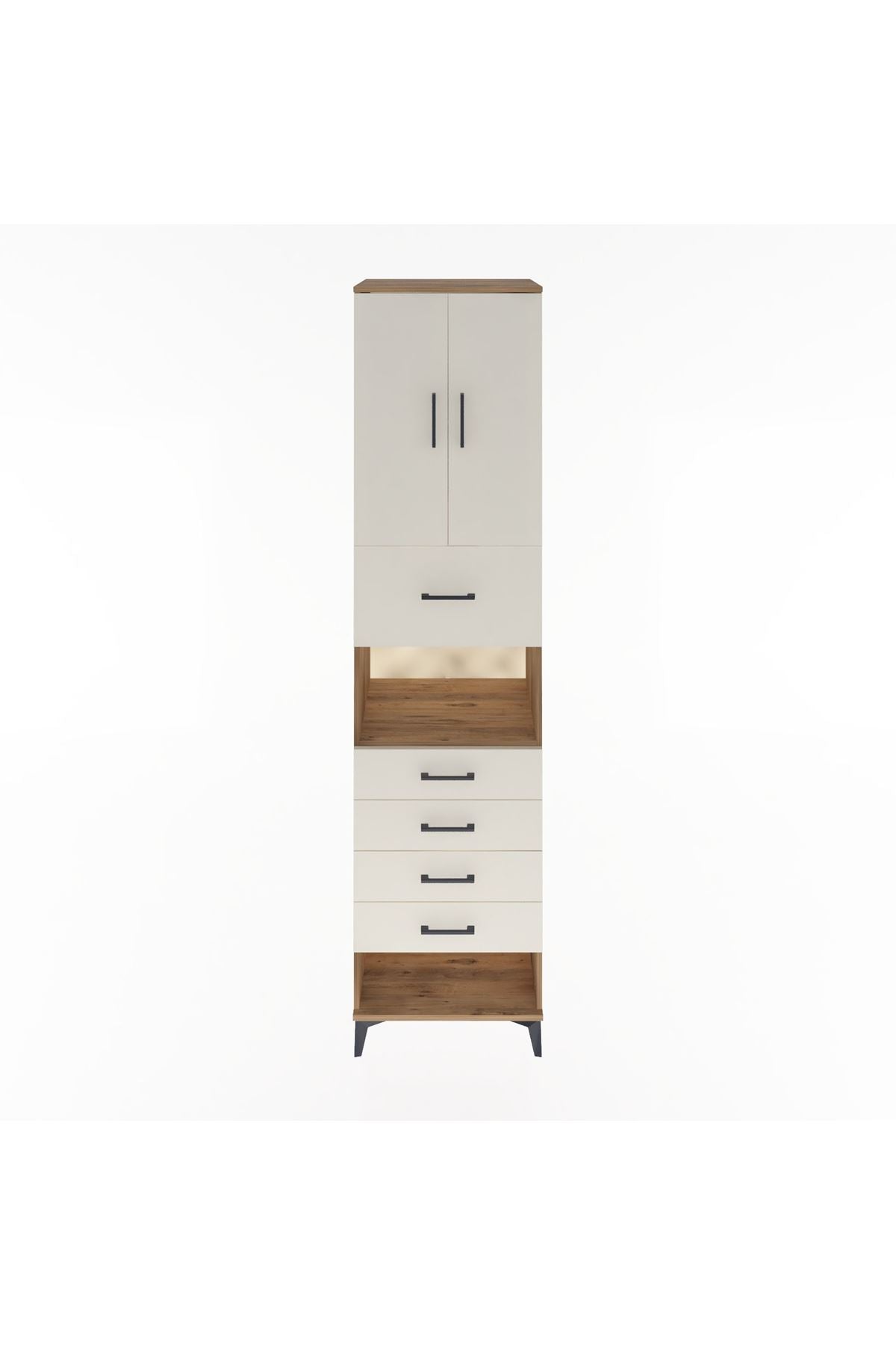 Hyperion Dolap 3 Raflı 5 Çekmeceli 2 Kapaklı 60x44x243 Çam-Aytaşı