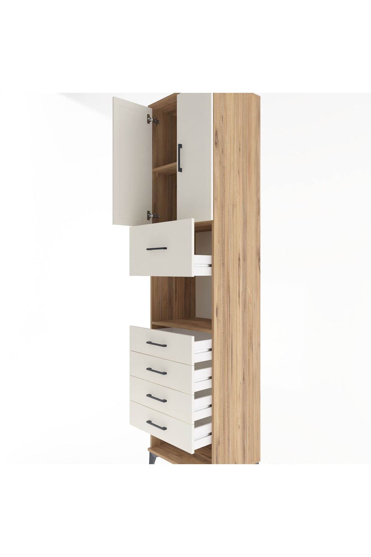 Hyperion Dolap 3 Raflı 5 Çekmeceli 2 Kapaklı 60x44x243 Çam-Aytaşı