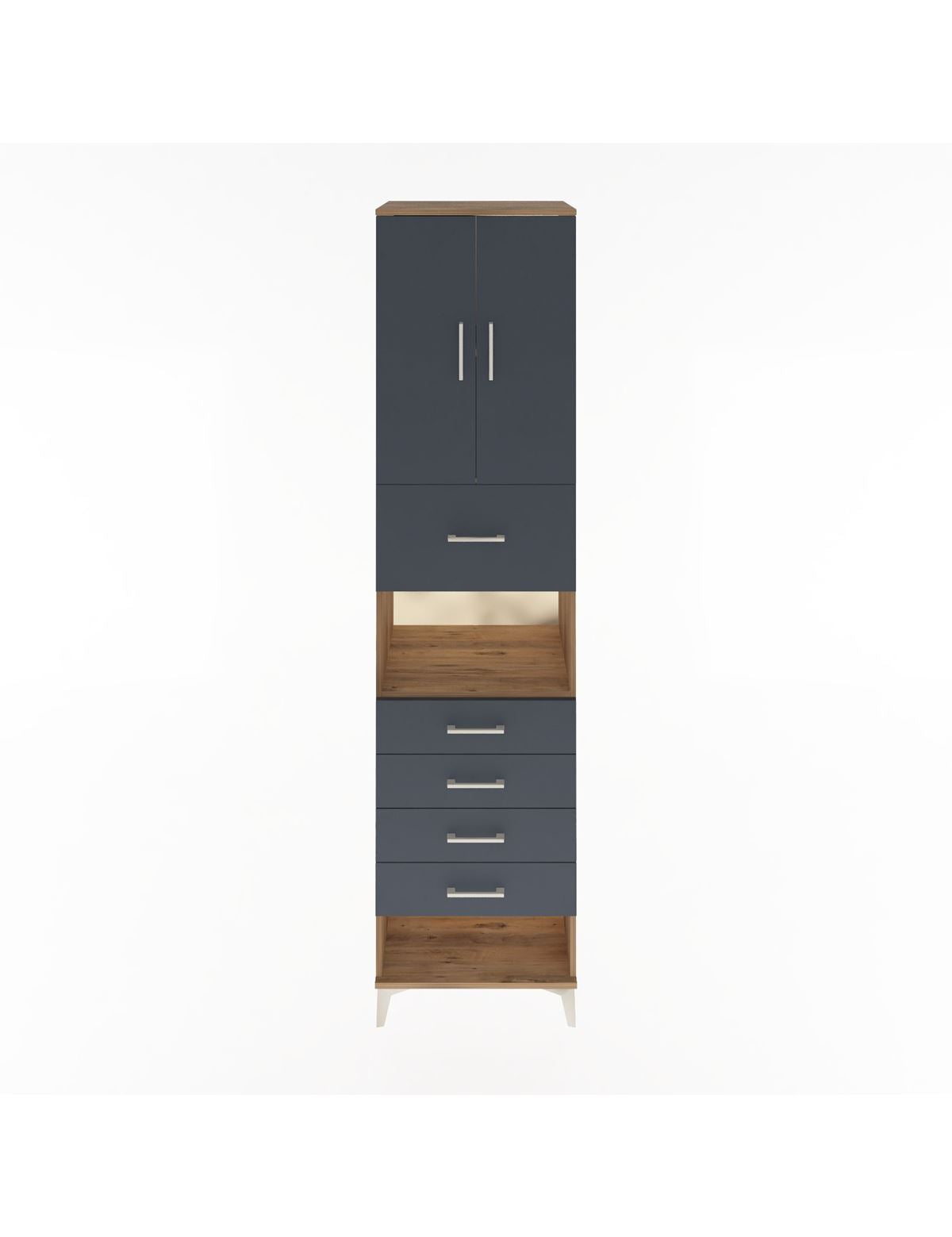 Hyperion Dolap 3 Raflı 5 Çekmeceli 2 Kapaklı 60x44x243 Çam-Antrasit