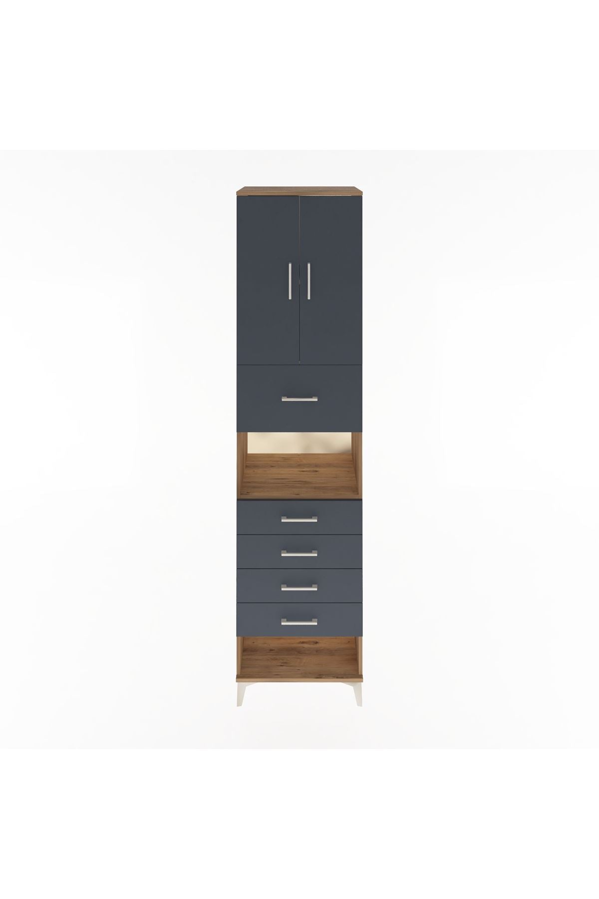 Hyperion Dolap 3 Raflı 5 Çekmeceli 2 Kapaklı 60x44x243 Çam-Antrasit