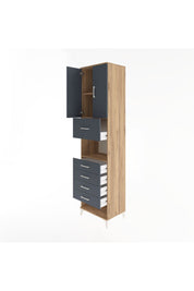 Hyperion Dolap 3 Raflı 5 Çekmeceli 2 Kapaklı 60x44x243 Çam-Antrasit