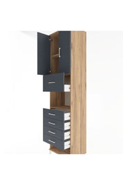 Hyperion Dolap 3 Raflı 5 Çekmeceli 2 Kapaklı 60x44x243 Çam-Antrasit