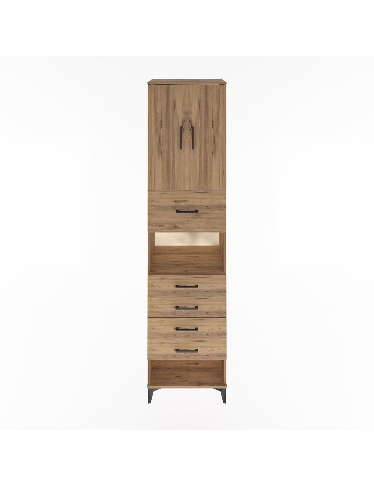 Hyperion Dolap 3 Raflı 5 Çekmeceli 2 Kapaklı 60x44x243 Çam-Çam