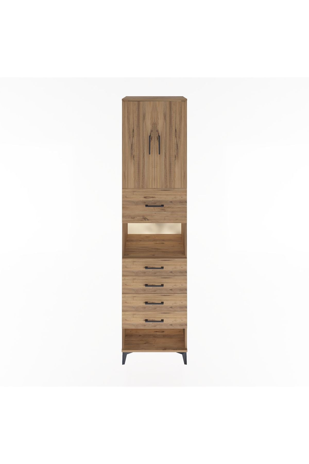 Hyperion Dolap 3 Raflı 5 Çekmeceli 2 Kapaklı 60x44x243 Çam-Çam