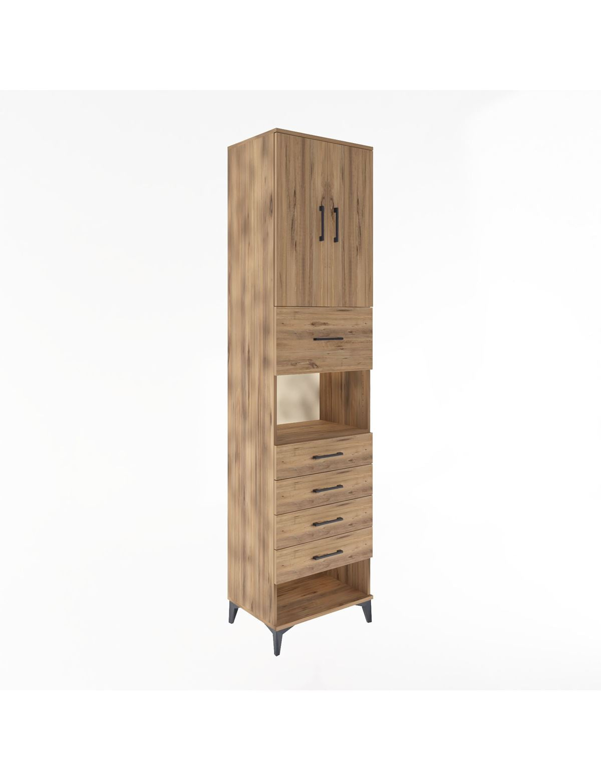 Hyperion Dolap 3 Raflı 5 Çekmeceli 2 Kapaklı 60x44x243 Çam-Çam