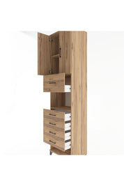 Hyperion Dolap 3 Raflı 5 Çekmeceli 2 Kapaklı 60x44x243 Çam-Çam