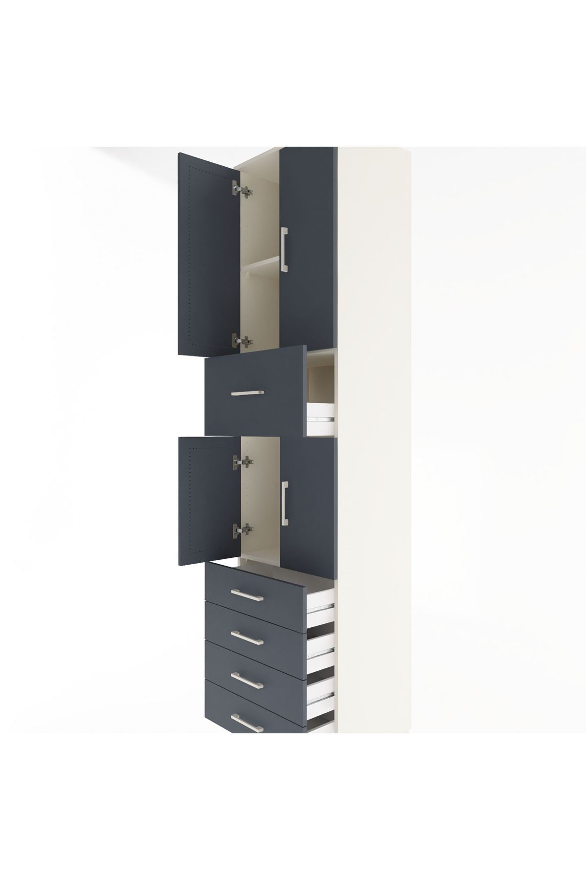 Hyperion Dolap 3 Raflı 5 Çekmeceli 4 Kapaklı 60x44x243 Aytaşı-Antrasit