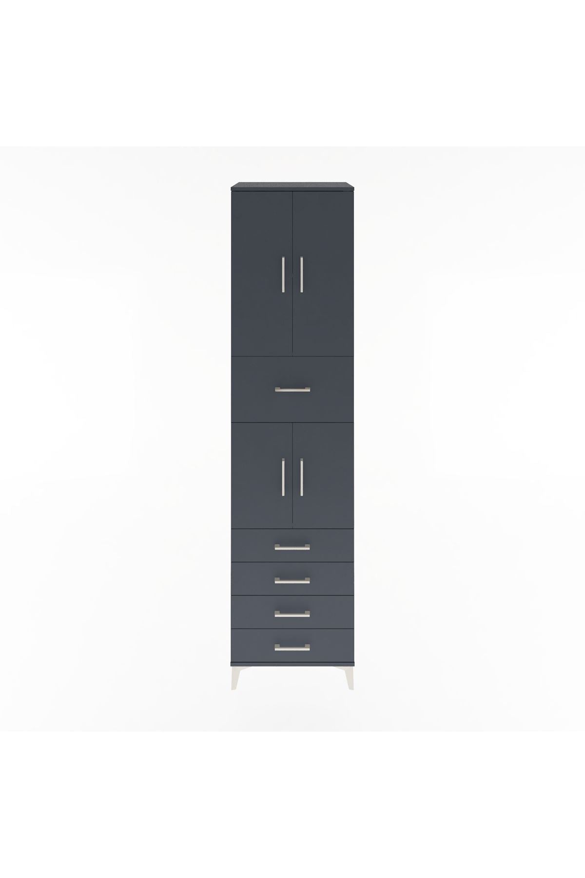 Hyperion Dolap 3 Raflı 5 Çekmeceli 4 Kapaklı 60x44x243 Antrasit-Antrasit