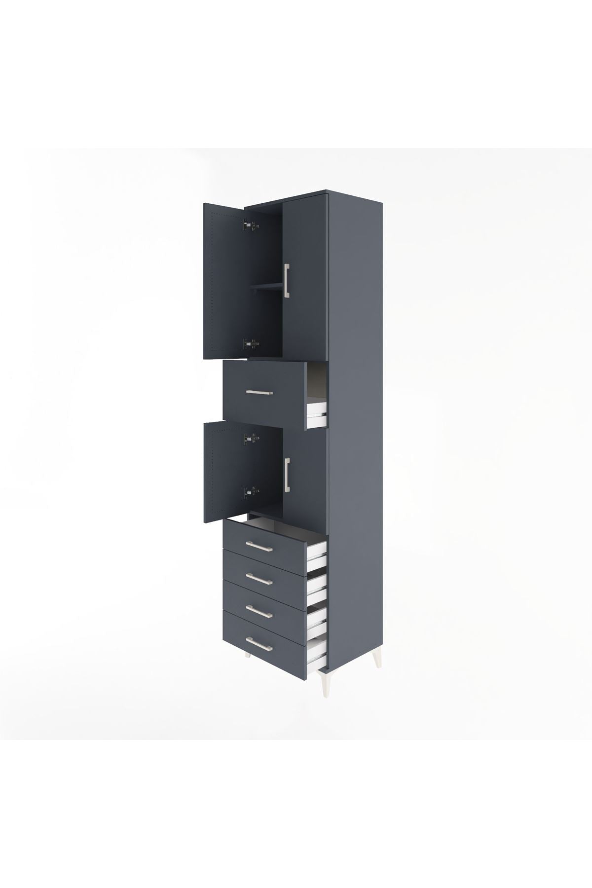 Hyperion Dolap 3 Raflı 5 Çekmeceli 4 Kapaklı 60x44x243 Antrasit-Antrasit