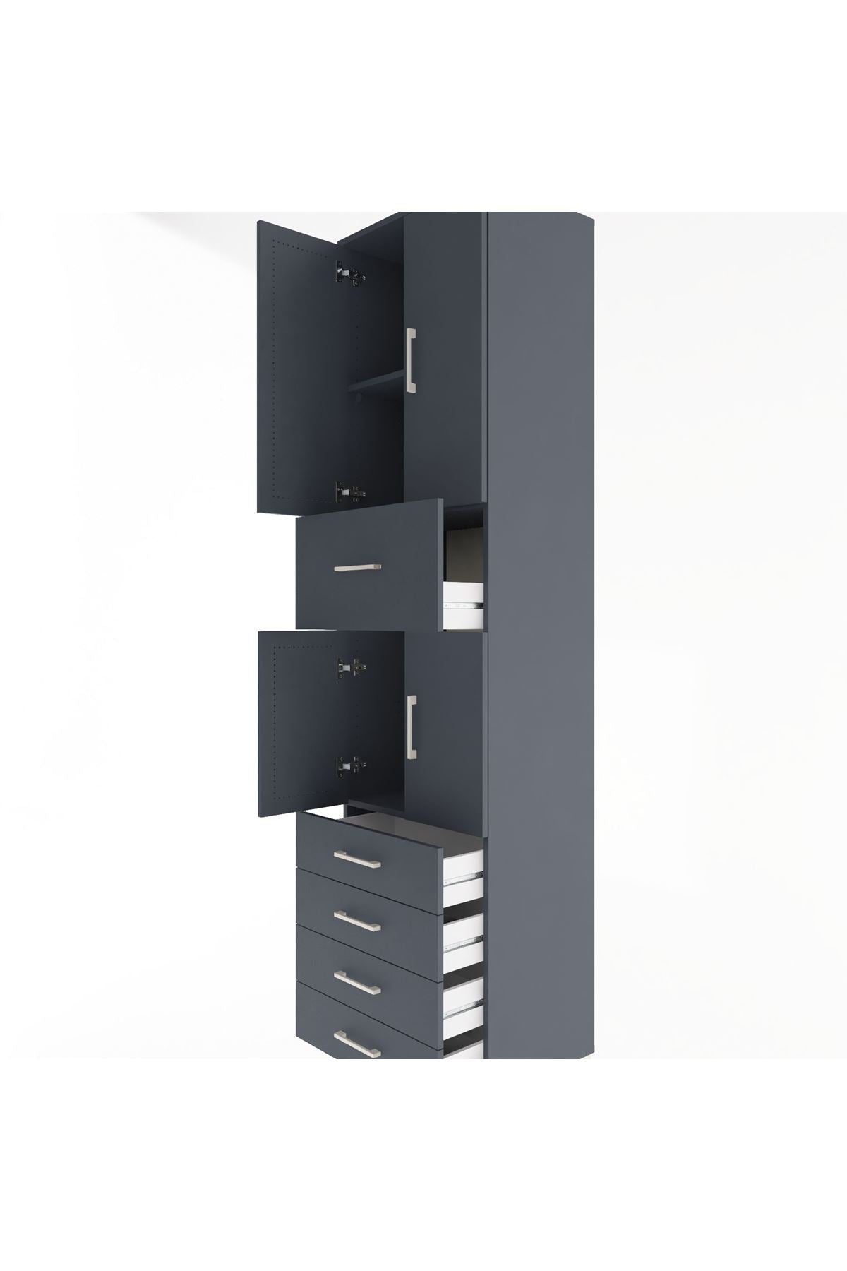 Hyperion Dolap 3 Raflı 5 Çekmeceli 4 Kapaklı 60x44x243 Antrasit-Antrasit