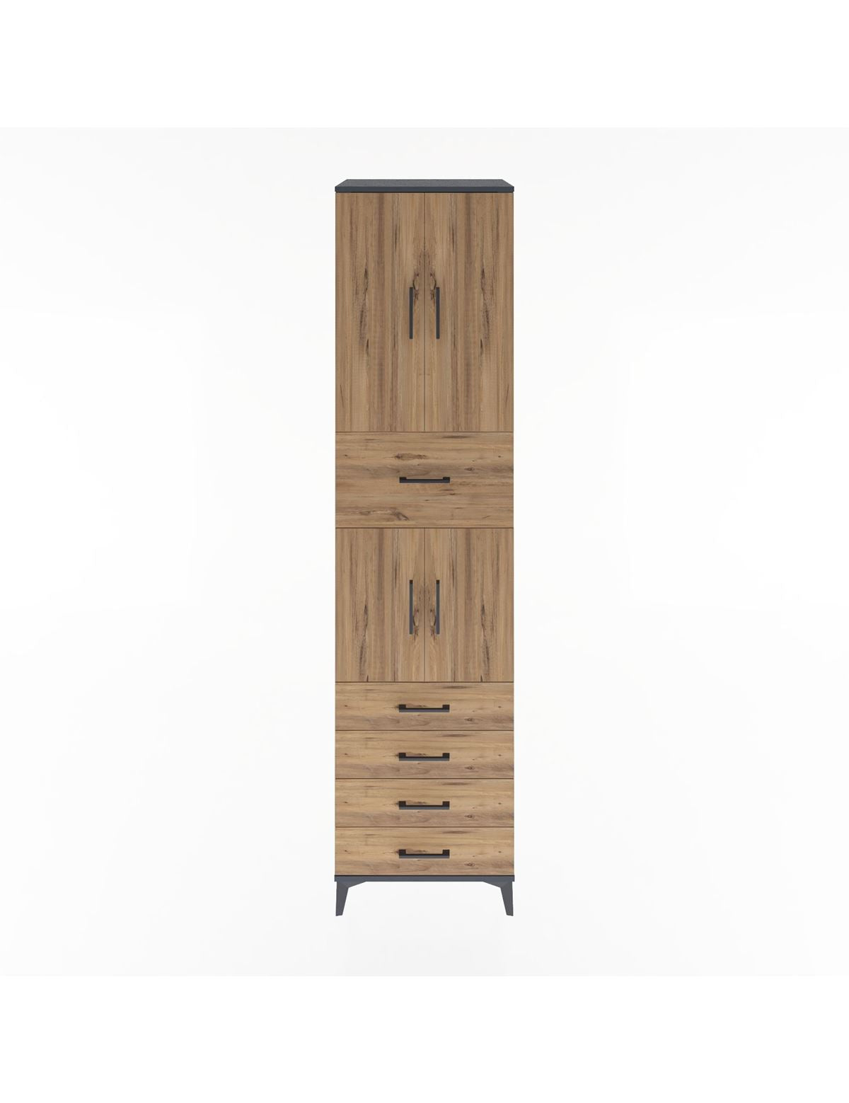 Hyperion Dolap 3 Raflı 5 Çekmeceli 4 Kapaklı 60x44x243 Antrasit-Çam