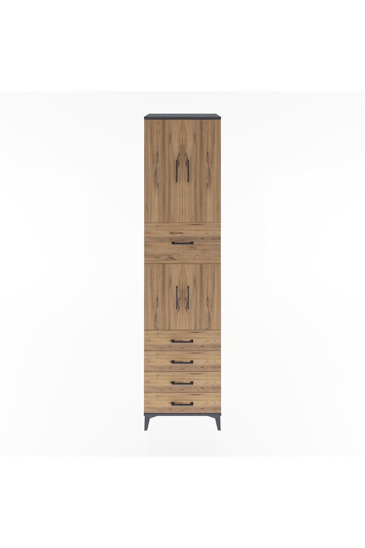 Hyperion Dolap 3 Raflı 5 Çekmeceli 4 Kapaklı 60x44x243 Antrasit-Çam