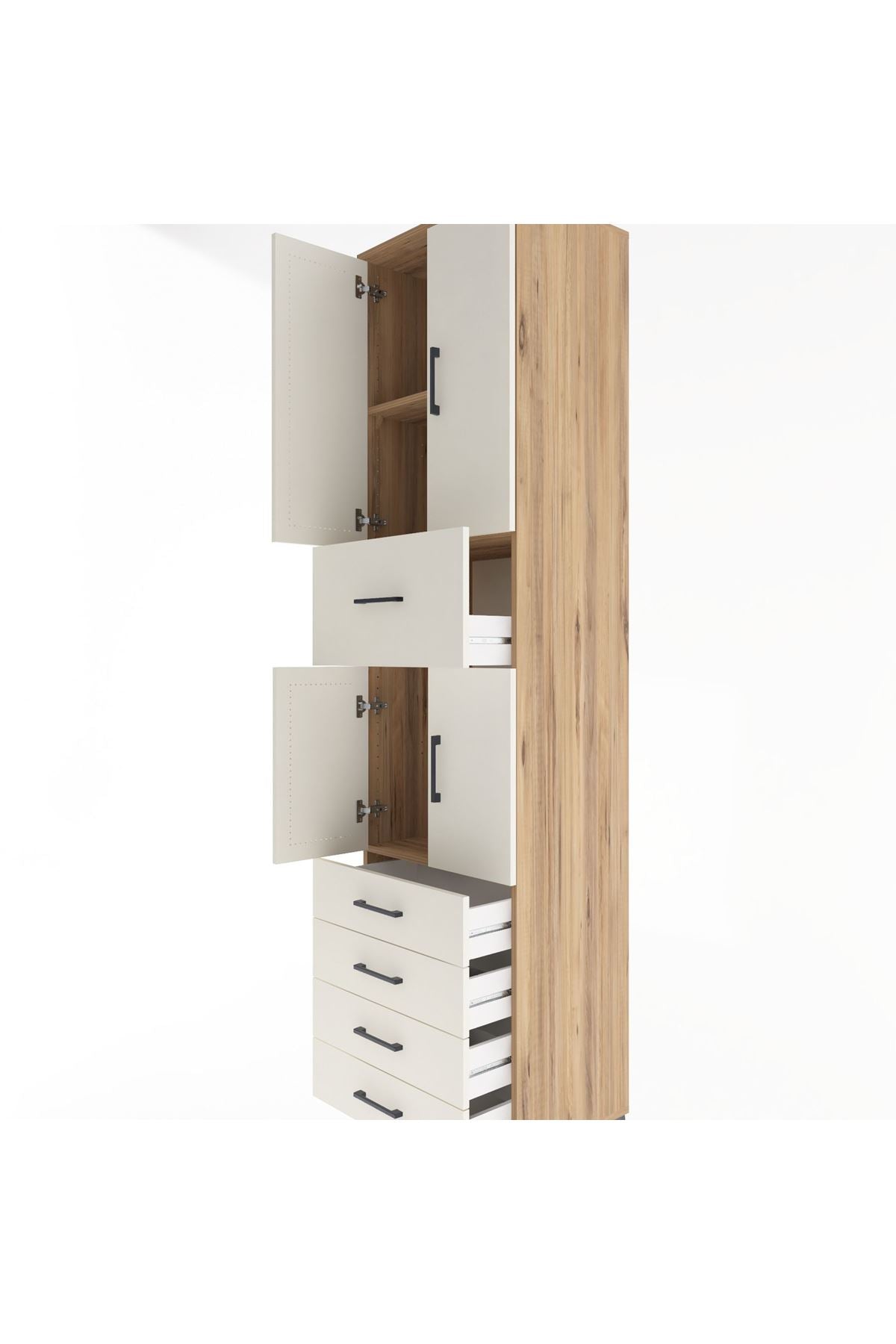 Hyperion Dolap 3 Raflı 5 Çekmeceli 4 Kapaklı 60x44x243 Çam-Aytaşı