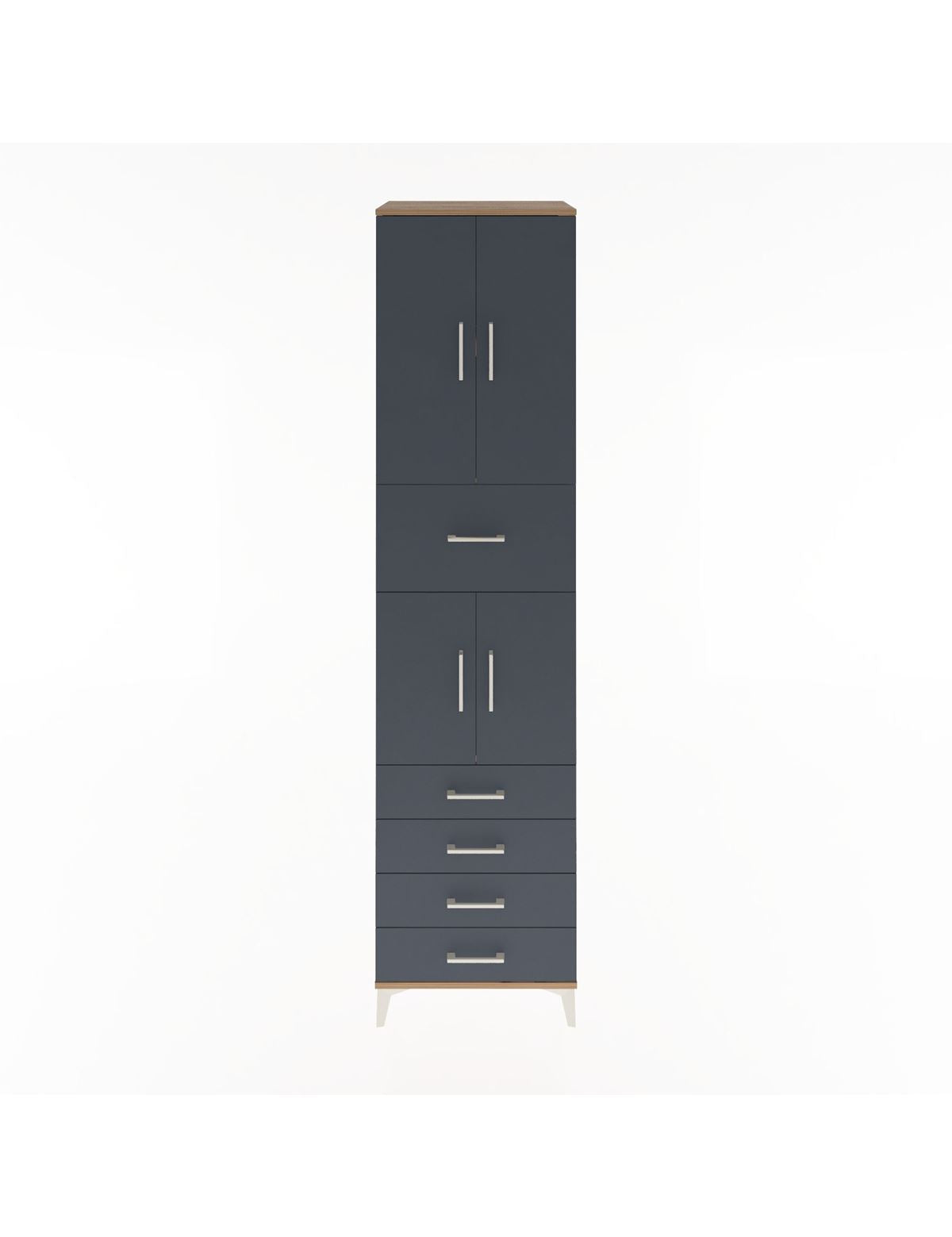 Hyperion Dolap 3 Raflı 5 Çekmeceli 4 Kapaklı 60x44x243 Çam-Antrasit