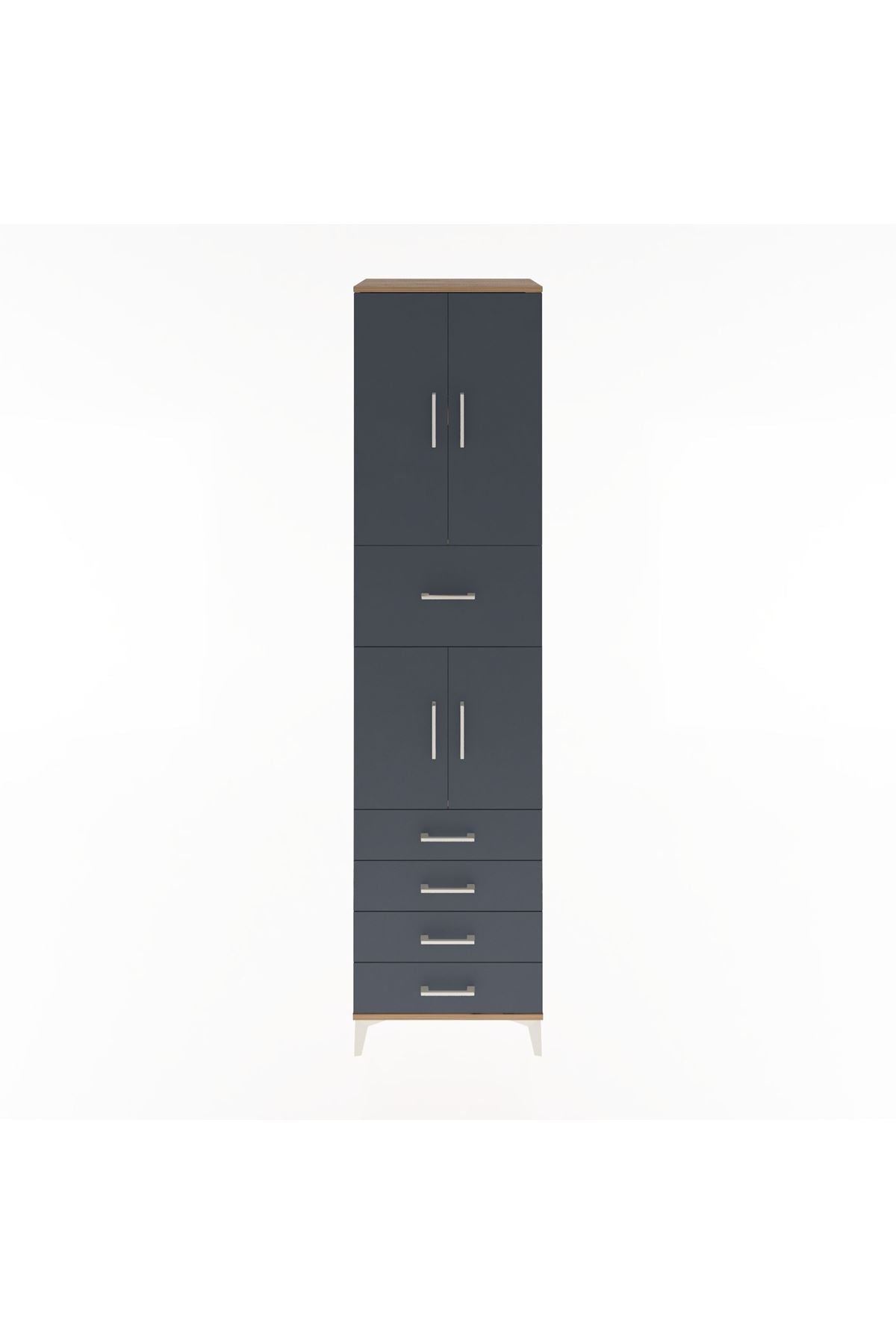 Hyperion Dolap 3 Raflı 5 Çekmeceli 4 Kapaklı 60x44x243 Çam-Antrasit