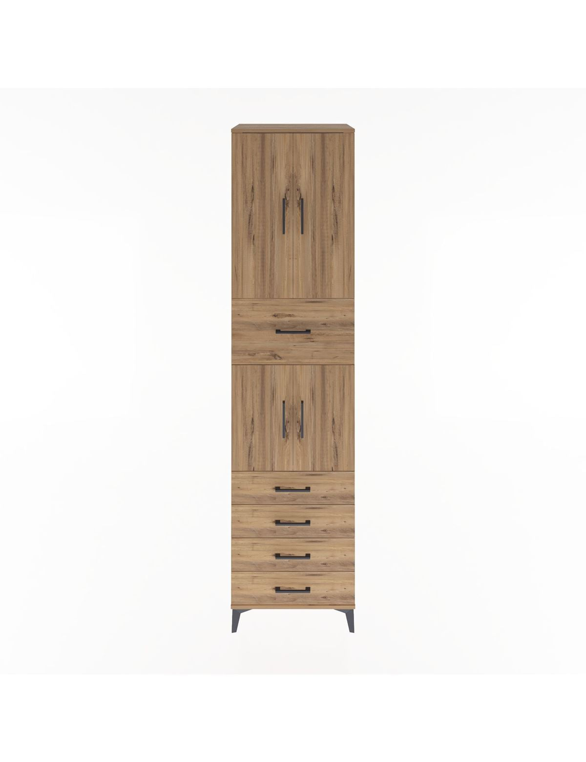 Hyperion Dolap 3 Raflı 5 Çekmeceli 4 Kapaklı 60x44x243 Çam-Çam