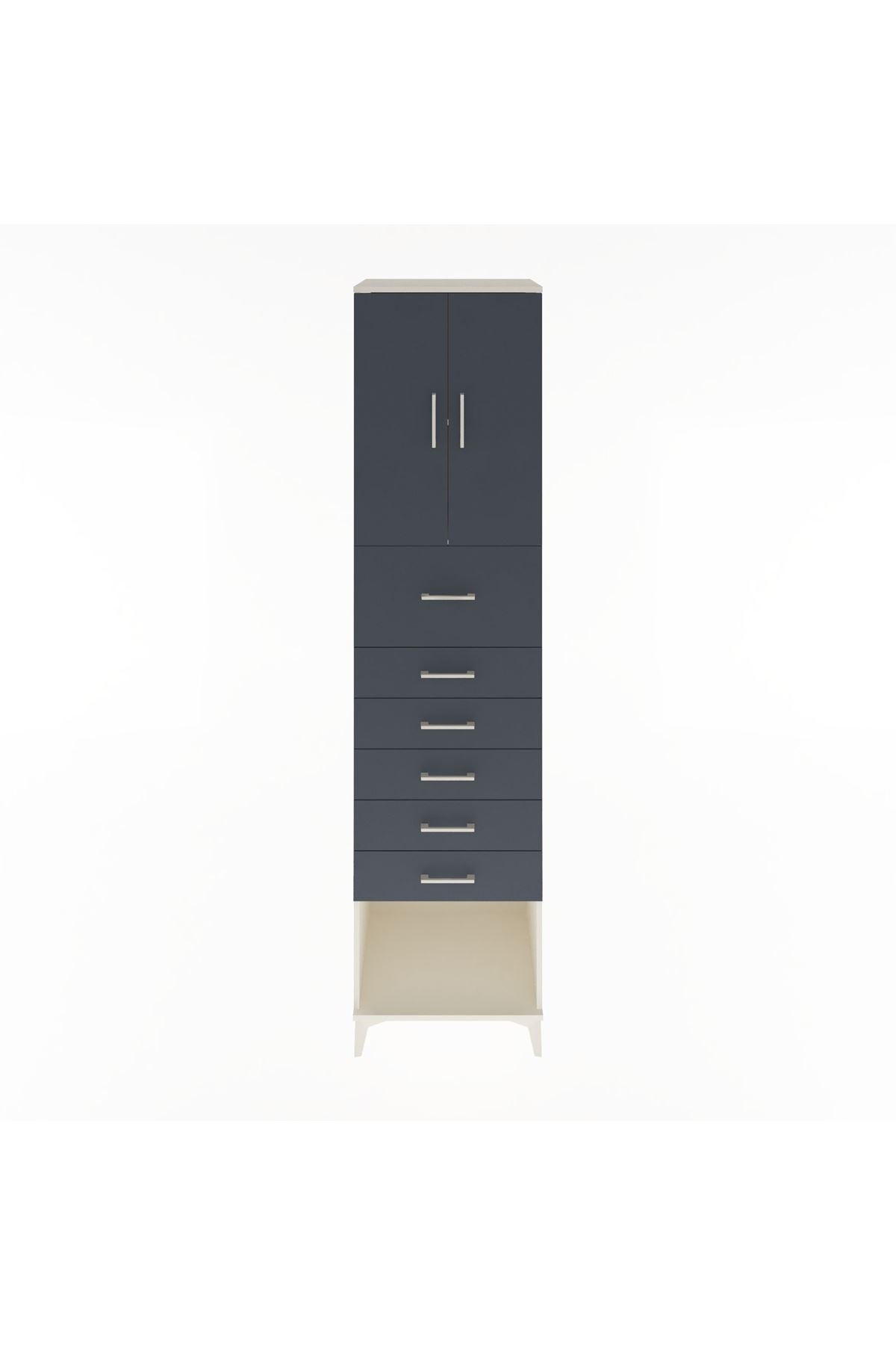 Hyperion Dolap 2 Raflı 6 Çekmeceli 2 Kapaklı 60x44x243 Aytaşı-Antrasit